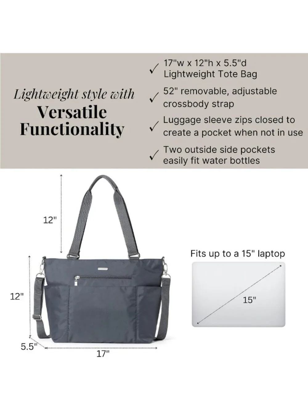 Lightweight Laptop Tote Bag with Sleeve - Stylish Work & Travel Crossbody for
